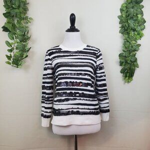 Ann Taylor Sequin Zebra Jacquard Pullover Sweater Blouse Small Stripe Long Sleev